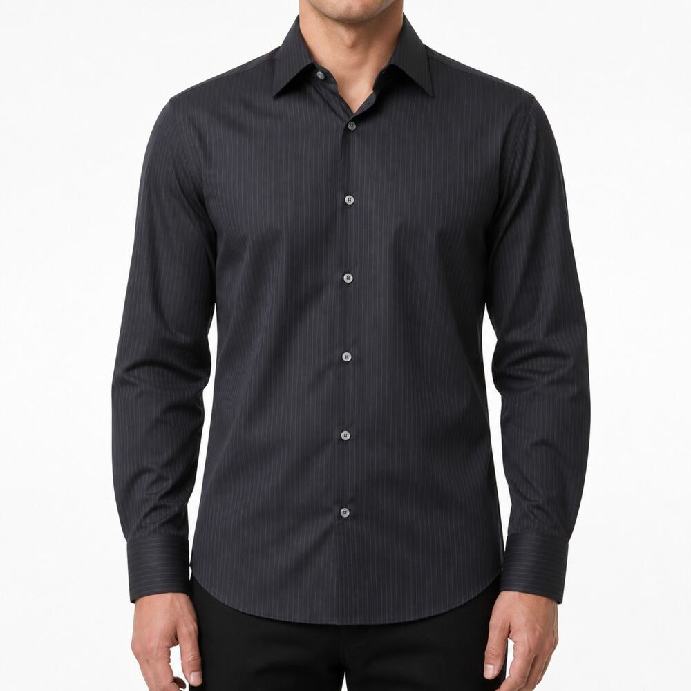 Hugo Boss Dress Shirt Mens 46 18 Black Stripe Long Sleeve Button Up Turkey